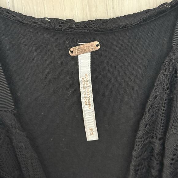 Free People Dress Medium Reflected Moonlight Black Lace Ribbon Skater Whimsygoth - Picture 6 of 15